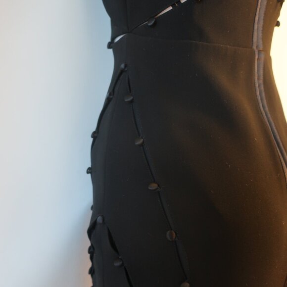 Womens Cinq a Sept Black Satin Striped & Button Details Maxi Dress 6 - Picture 11 of 12